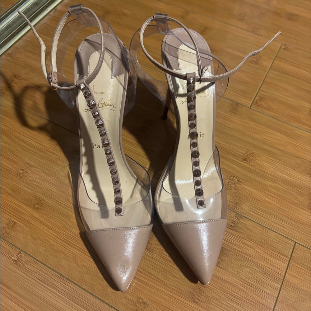 Christian Louboutin Beige Heels with Clear Straps